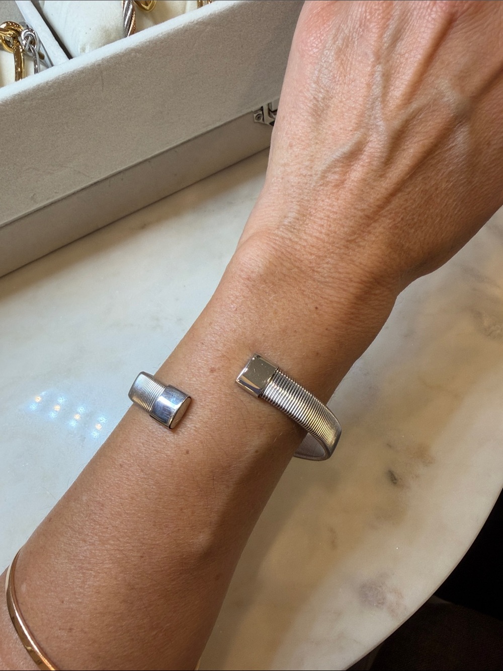 Polished Silver Open-Ended Cuff Bracelet - Women's Jewelry stainless steel.